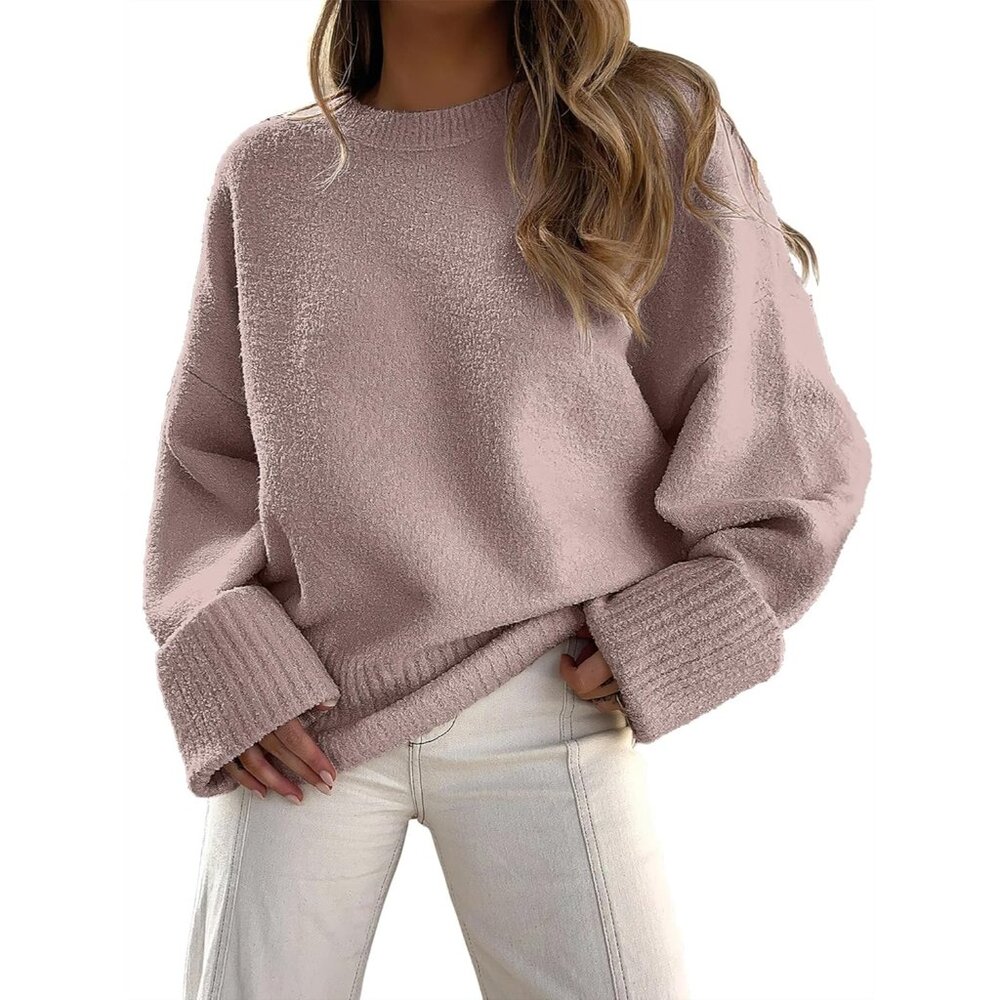 Women's Oversized Sweater Fuzzy Gray Purple Long Sleeve Casual Chunky Pullover